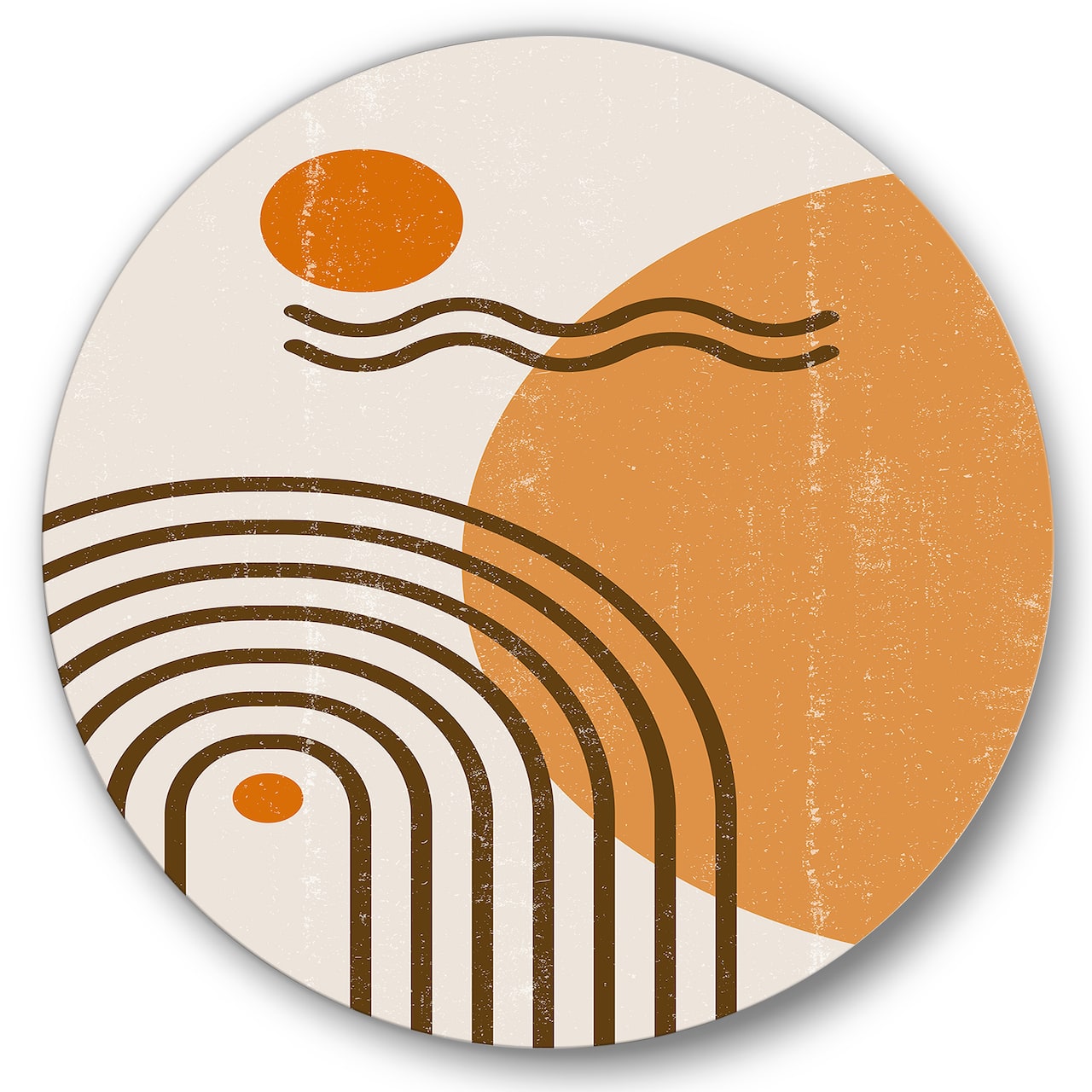 Designart - Abstract Rainbow Sun and Moon In Earth Tones II - Modern Metal Circle Wall Art